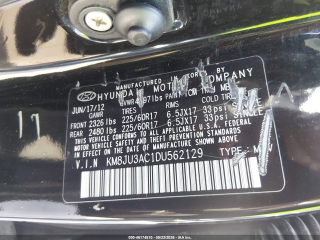 2013 Hyundai Tucson Gls მანქანა იყიდება აუქციონზე, vin: KM8JU3AC1DU562129, აუქციონის ნომერი: 46174510