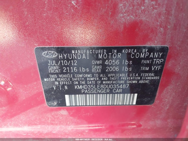 Продажа на аукционе авто 2013 Hyundai Elantra Gt, vin: KMHD35LE8DU035487, номер лота: 46174529