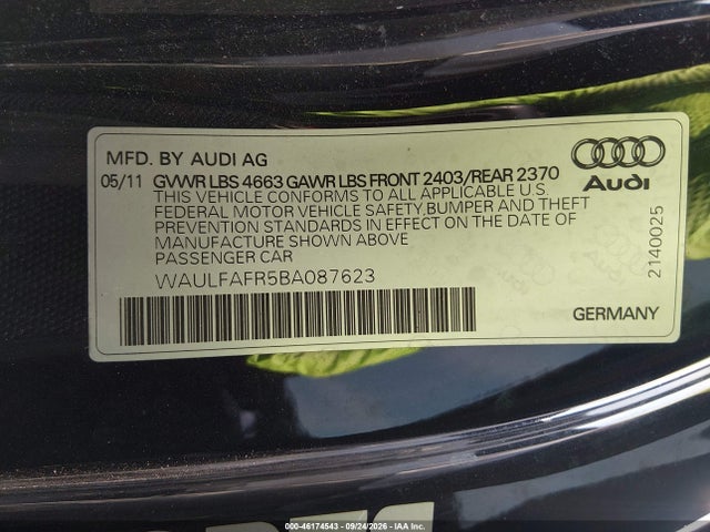 Продаж на аукціоні авто 2011 Audi A5 2.0t Premium, vin: WAULFAFR5BA087623, номер лоту: 46174543