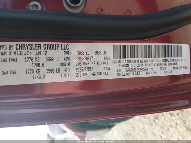 46174548 :رقم المزاد ، 1C6RD7NT6CS293569 vin ، 2012 Ram 1500 Laramie مزاد بيع