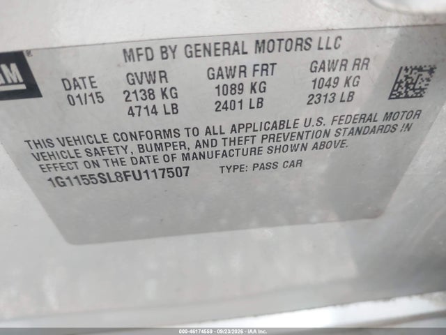 2015 Chevrolet Impala 1lz მანქანა იყიდება აუქციონზე, vin: 1G1155SL8FU117507, აუქციონის ნომერი: 46174559