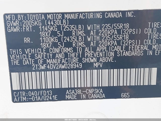 Продаж на аукціоні авто 2010 Toyota Rav4 Sport, vin: 2T3WF4DV2AW028949, номер лоту: 46174585