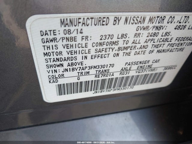 Продаж на аукціоні авто 2015 Infiniti Q50 Premium, vin: JN1BV7AP3FM330170, номер лоту: 46174599