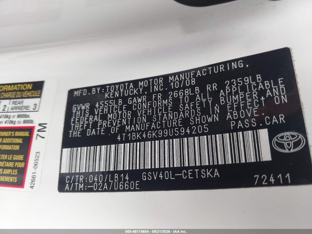 Продажа на аукционе авто 2009 Toyota Camry Se V6, vin: 4T1BK46K99U594205, номер лота: 46174604