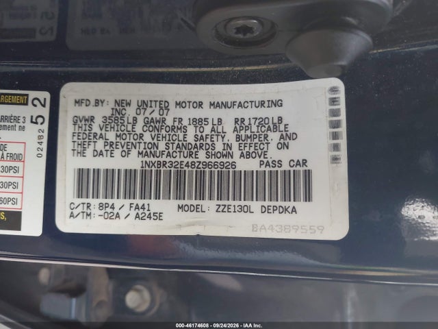 46174608 :رقم المزاد ، 1NXBR32E48Z966926 vin ، 2008 Toyota Corolla Ce مزاد بيع