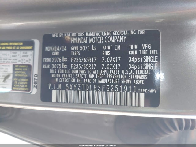 Продаж на аукціоні авто 2015 Hyundai Santa Fe Sport 2.4l, vin: 5XYZTDLB3FG251911, номер лоту: 46174624