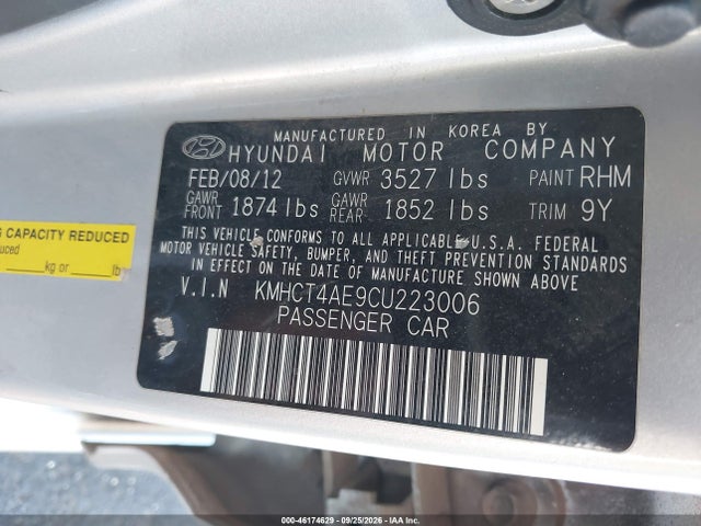 Aukcja sprzedaży 2012 Hyundai Accent Gls, vin: KMHCT4AE9CU223006, numer aukcji: 46174629