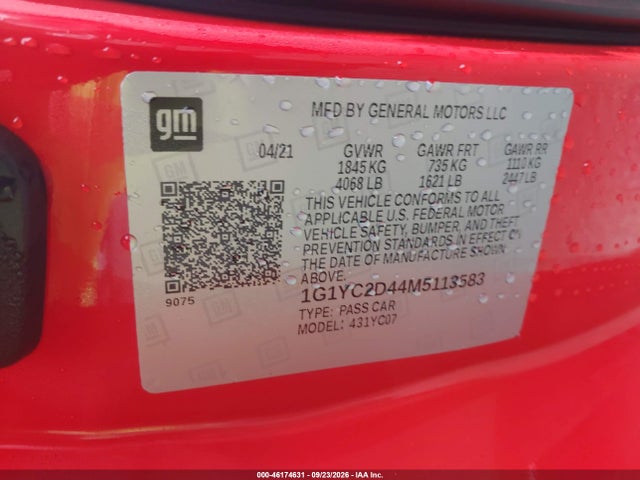 Продаж на аукціоні авто 2021 Chevrolet Corvette Stingray Rwd  3lt, vin: 1G1YC2D44M5113583, номер лоту: 46174631