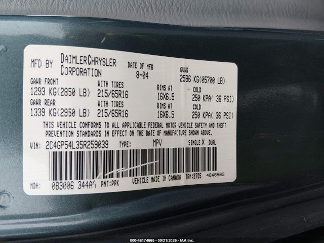 Продаж на аукціоні авто 2005 Chrysler Town & Country Touring, vin: 2C4GP54L35R259039, номер лоту: 46174665