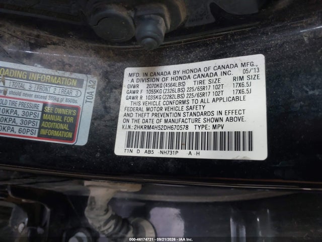 Продаж на аукціоні авто 2013 Honda Cr-v Ex, vin: 2HKRM4H52DH670578, номер лоту: 46174721
