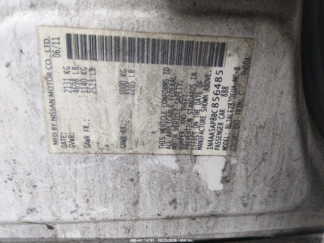 Auction sale of the 2011 Nissan Maxima 3.5 Sv, vin: 1N4AA5AP8BC856485, lot number: 46174751