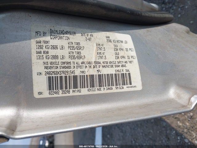 Aukcja sprzedaży 2007 Chrysler Pacifica Touring, vin: 2A8GM68X37R291545, numer aukcji: 46174769