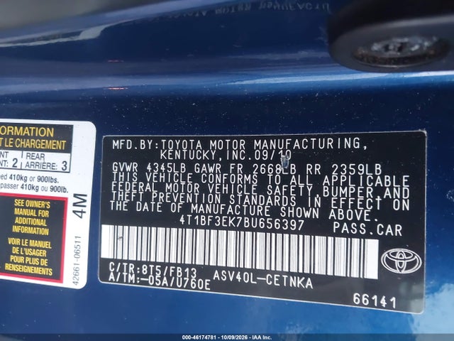 Aukcja sprzedaży 2011 Toyota Camry Le, vin: 4T1BF3EK7BU656397, numer aukcji: 46174781