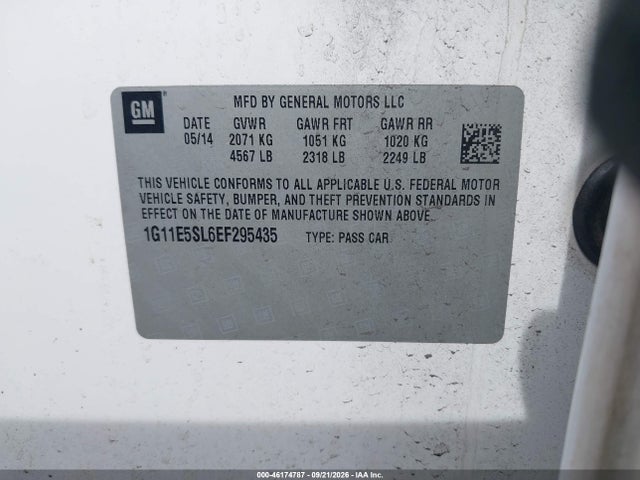 Продаж на аукціоні авто 2014 Chevrolet Malibu 2lt, vin: 1G11E5SL6EF295435, номер лоту: 46174787