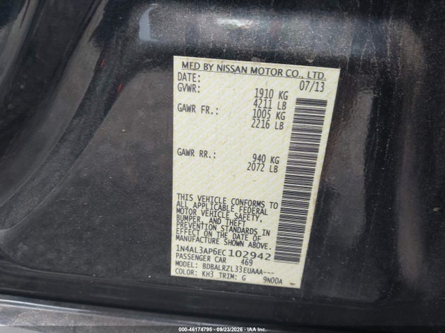 Продажа на аукционе авто 2014 Nissan Altima 2.5 S, vin: 1N4AL3AP6EC102942, номер лота: 46174795