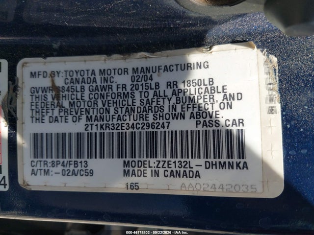 Aukcja sprzedaży 2004 Toyota Matrix Xr, vin: 2T1KR32E34C296247, numer aukcji: 46174802