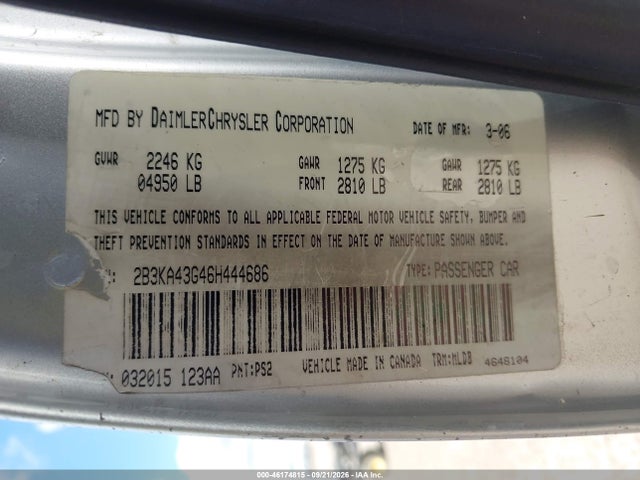 2006 Dodge Charger მანქანა იყიდება აუქციონზე, vin: 2B3KA43G46H444686, აუქციონის ნომერი: 46174815