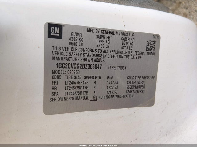 Aukcja sprzedaży 2011 Chevrolet Silverado 2500hd Work Truck, vin: 1GC2CVCG2BZ363047, numer aukcji: 46174878