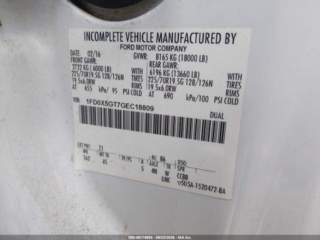 46174884 :رقم المزاد ، 1FD0X5GT7GEC18809 vin ، 2016 Ford F-550 Chassis Xl مزاد بيع