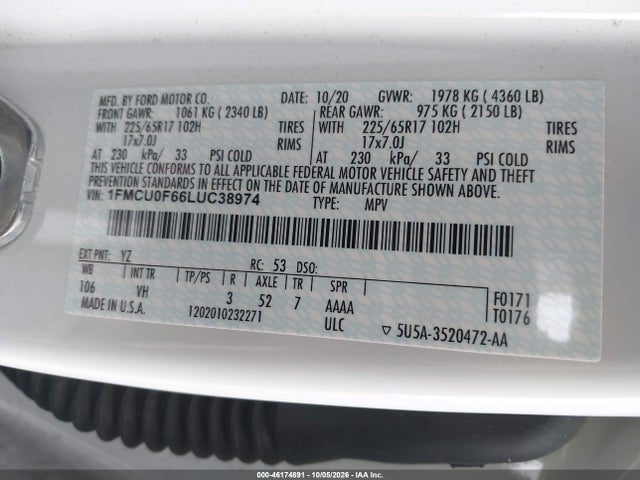 Ford ESCAPE S 2020 1FMCU0F66LUC38974 Image 9