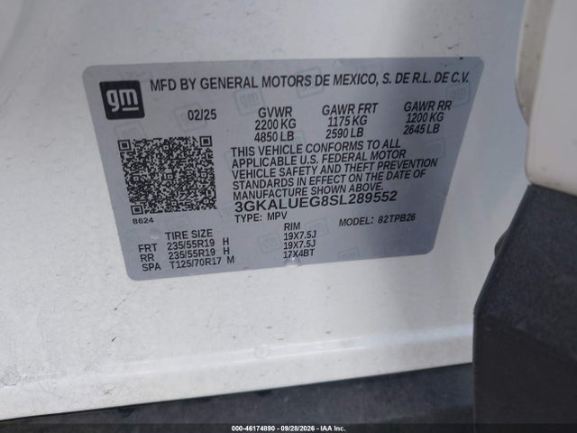 46174890 :رقم المزاد ، 3GKALUEG8SL289552 vin ، 2025 Gmc Terrain Awd Elevation مزاد بيع