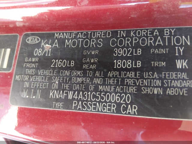 Продажа на аукционе авто 2012 Kia Forte Sx, vin: KNAFW4A31C5500620, номер лота: 46174912
