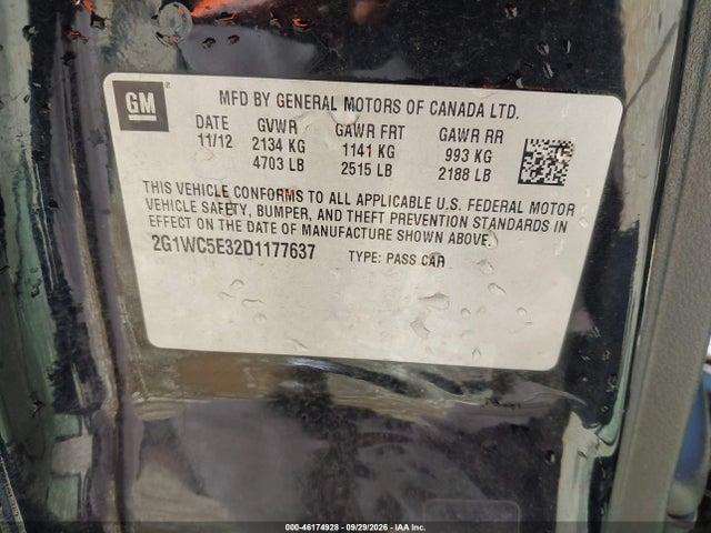 46174928 :رقم المزاد ، 2G1WC5E32D1177637 vin ، 2013 Chevrolet Impala Ltz مزاد بيع