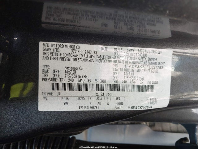 Aukcja sprzedaży 2015 Ford Focus Se, vin: 1FADP3K22FL227782, numer aukcji: 46174940
