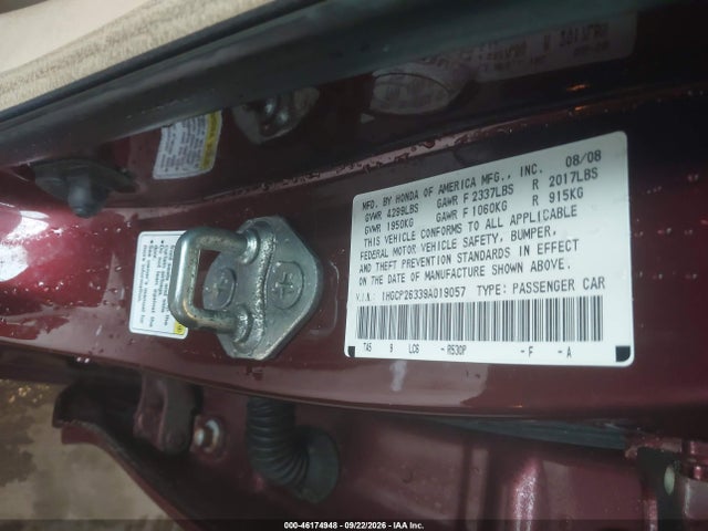 Aukcja sprzedaży 2009 Honda Accord 2.4 Lx, vin: 1HGCP26339A019057, numer aukcji: 46174948