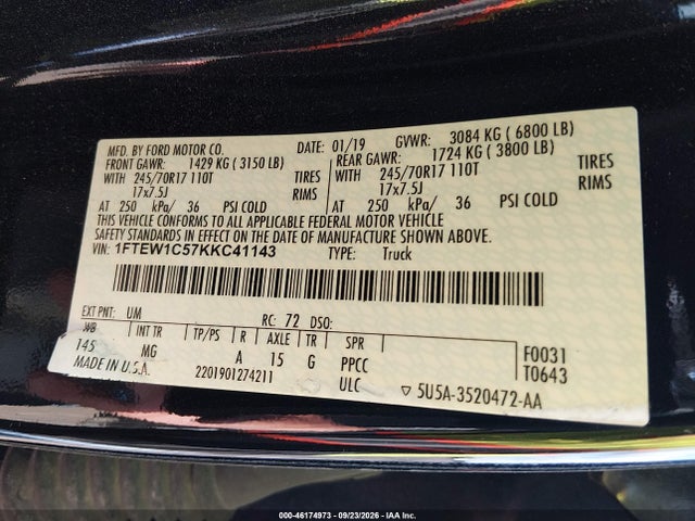 Продажа на аукционе авто 2019 Ford F-150 Xlt, vin: 1FTEW1C57KKC41143, номер лота: 46174973