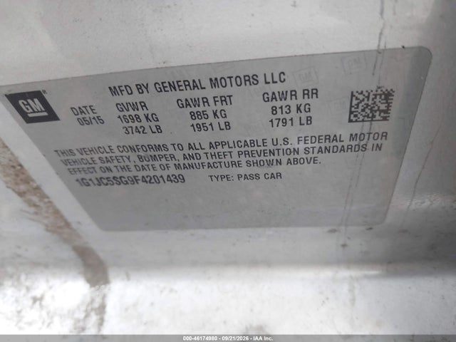 Aukcja sprzedaży 2015 Chevrolet Sonic Lt Auto, vin: 1G1JC5SG9F4201439, numer aukcji: 46174980