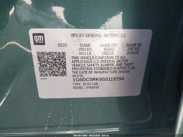 46174999 :رقم المزاد ، 1G6DC5RK9S0119794 vin ، 2025 Cadillac Ct4 Sport Rwd مزاد بيع
