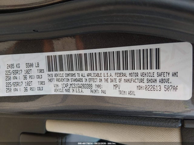 46175014 :رقم المزاد ، 1C4PJMCS1GW283399 vin ، 2016 Jeep Cherokee Latitude مزاد بيع