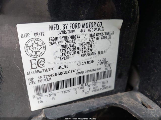 Продажа на аукционе авто 2012 Ford F-250 Xlt, vin: 1FT7W2B60CEC74171, номер лота: 46175028