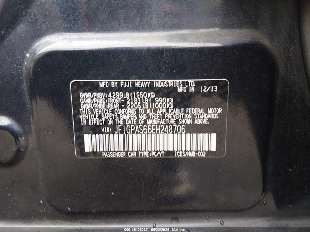 Aukcja sprzedaży 2014 Subaru Impreza 2.0i Sport Limited, vin: JF1GPAS66EH248706, numer aukcji: 46175037