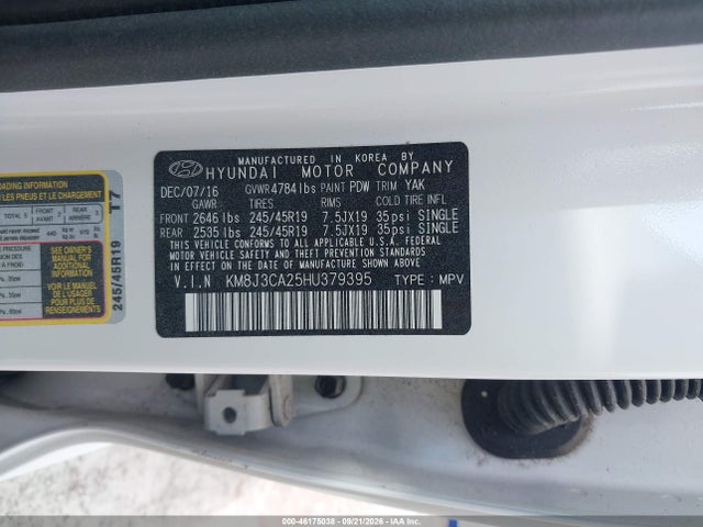 Продаж на аукціоні авто 2017 Hyundai Tucson Sport, vin: KM8J3CA25HU379395, номер лоту: 46175038