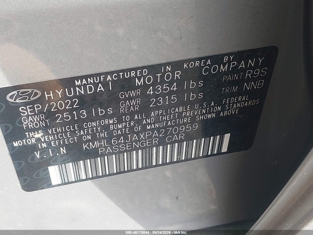 2023 Hyundai Sonata Sel მანქანა იყიდება აუქციონზე, vin: KMHL64JAXPA270959, აუქციონის ნომერი: 46175044