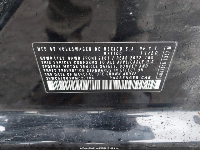 Продаж на аукціоні авто 2021 Volkswagen Jetta 1.4t R-line/1.4t S/1.4t Se, vin: 3VWC57BU3MM027104, номер лоту: 46175061