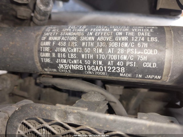 2016 Kawasaki Vn1700 B მანქანა იყიდება აუქციონზე, vin: JKBVNRB19GA012238, აუქციონის ნომერი: 46175107