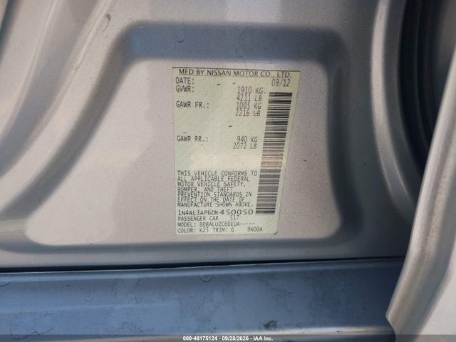Продаж на аукціоні авто 2013 Nissan Altima 2.5 Sv, vin: 1N4AL3AP6DN450050, номер лоту: 46175124