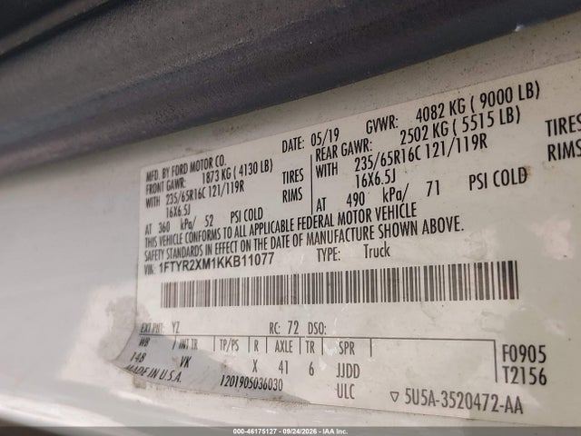 Продаж на аукціоні авто 2019 Ford Transit-250, vin: 1FTYR2XM1KKB11077, номер лоту: 46175127
