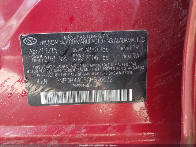 Aukcja sprzedaży 2016 Hyundai Elantra Se, vin: 5NPDH4AE5GH676632, numer aukcji: 46175155