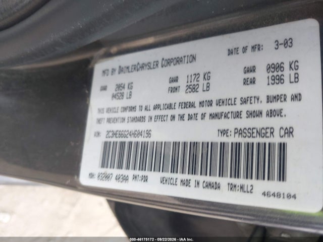 2004 Chrysler 300m მანქანა იყიდება აუქციონზე, vin: 2C3HE66G24H604196, აუქციონის ნომერი: 46175172