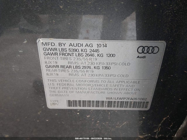 Продаж на аукціоні авто 2015 Audi Q5 2.0t Premium, vin: WA1LFAFP7FA051062, номер лоту: 46175188