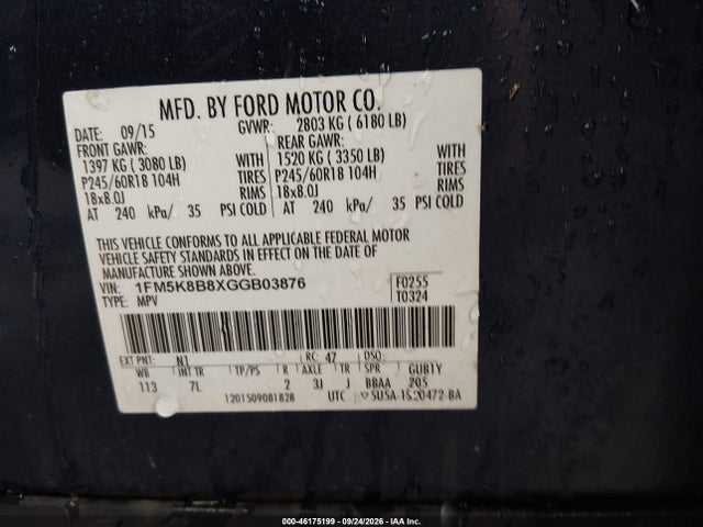 Aukcja sprzedaży 2016 Ford Explorer, vin: 1FM5K8B8XGGB03876, numer aukcji: 46175199