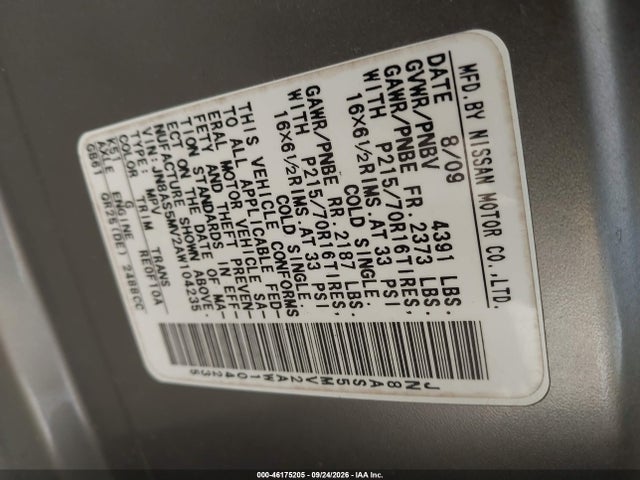 46175205 :رقم المزاد ، JN8AS5MV2AW104235 vin ، 2010 Nissan Rogue S مزاد بيع