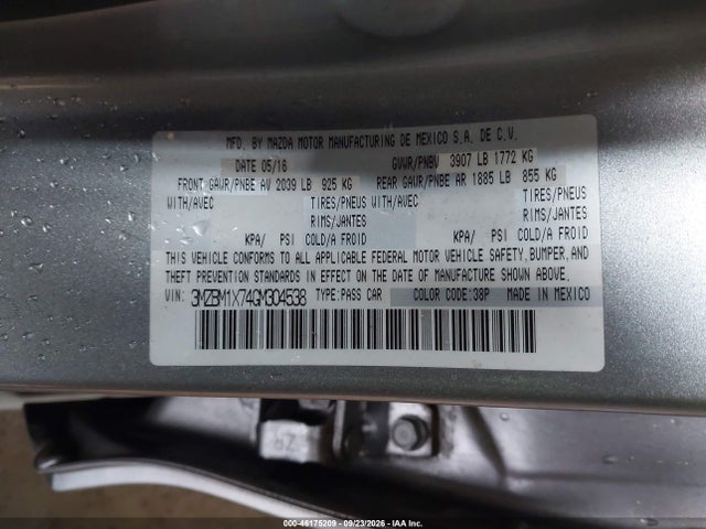 46175209 :رقم المزاد ، 3MZBM1X74GM304538 vin ، 2016 Mazda Mazda3 I Grand Touring مزاد بيع