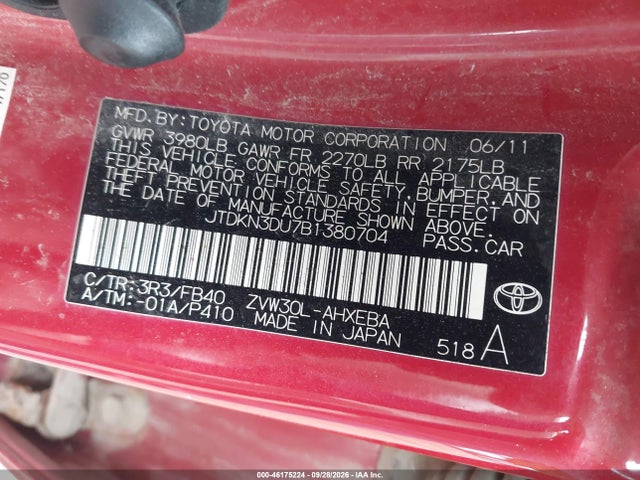 Продаж на аукціоні авто 2011 Toyota Prius Two, vin: JTDKN3DU7B1380704, номер лоту: 46175224