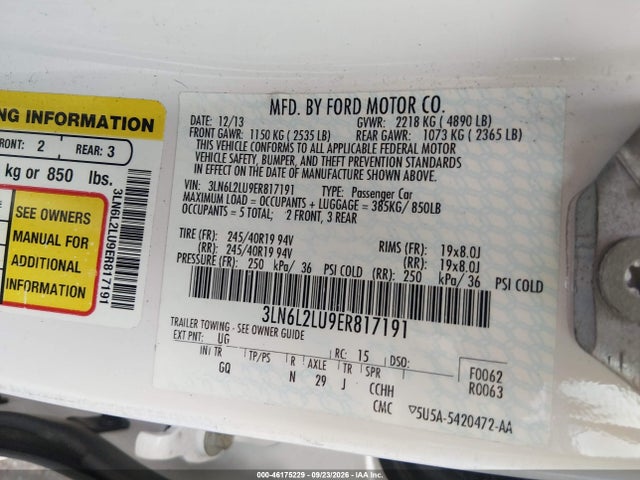 Aukcja sprzedaży 2014 Lincoln Mkz Hybrid, vin: 3LN6L2LU9ER817191, numer aukcji: 46175229