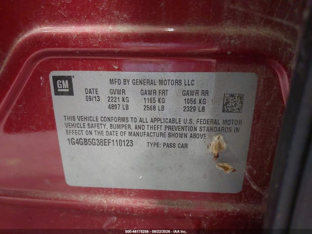 46175256 :رقم المزاد ، 1G4GB5G38EF110123 vin ، 2014 Buick Lacrosse Leather Group مزاد بيع